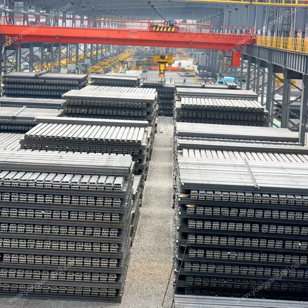 Finished railway rails stacked at the Yongyang mill